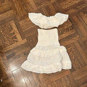 Jluxlabel White Off-Shoulder Ruffle Matching Set